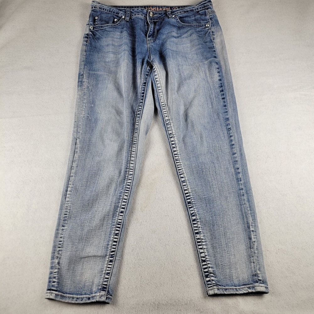 Rebel & Soul Jeans Womens 8 Blue Denim Skinny Embroidered Studded Pocket Hip Hop